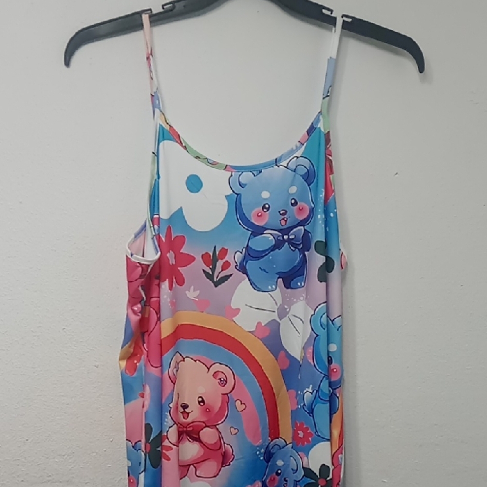 Womens Colorful Cartoon Bear Print Tank Top Plus Size 2XL Sleep Dress Brand New